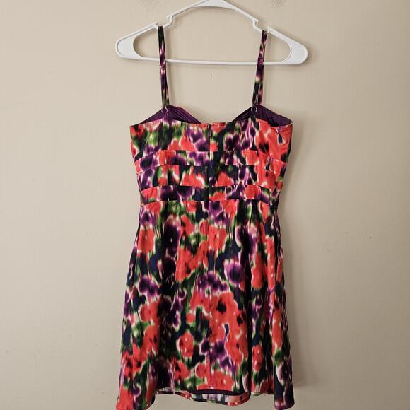 Bebe XS Floral Spaghetti Strap Mini Dress Short Colorful Zip Womens Silk - Picture 6 of 7